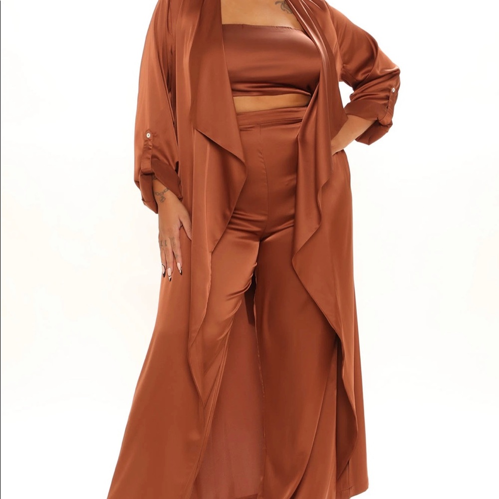 Three piece brown satin set